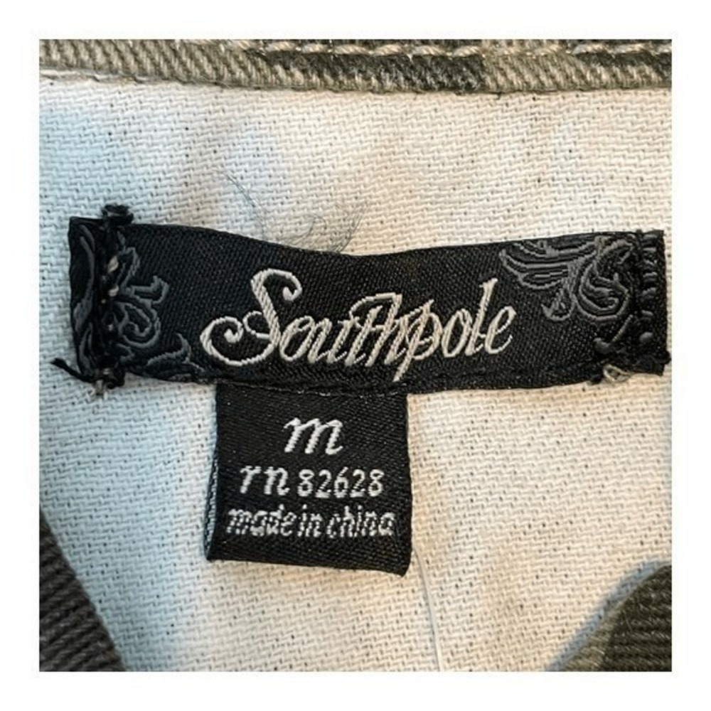 Y2K Southpole Cropped Camo Print‎ Denim Vest Green Sleeveless Button Down M - Picture 6 of 9